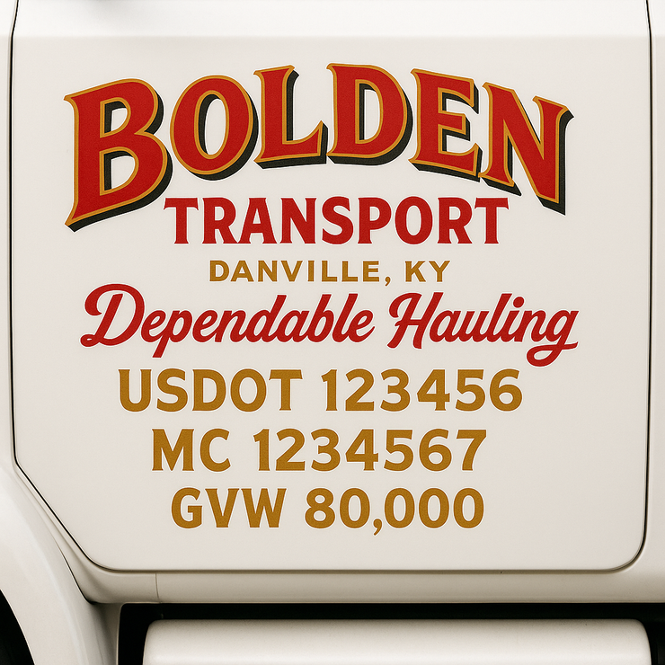 Trucking, Logistics, Transport Inspired Truck Door Lettering Decal Sticker Signs For Style & Compliance With USDOT, MC, GVW Or Any Regulation Number Lines (Set of 2)