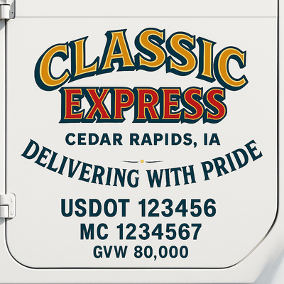 Trucking, Logistics, Transport Inspired Truck Door Lettering Decal Sticker Signs For Style & Compliance With USDOT, MC, GVW Or Any Regulation Number Lines (Set of 2)