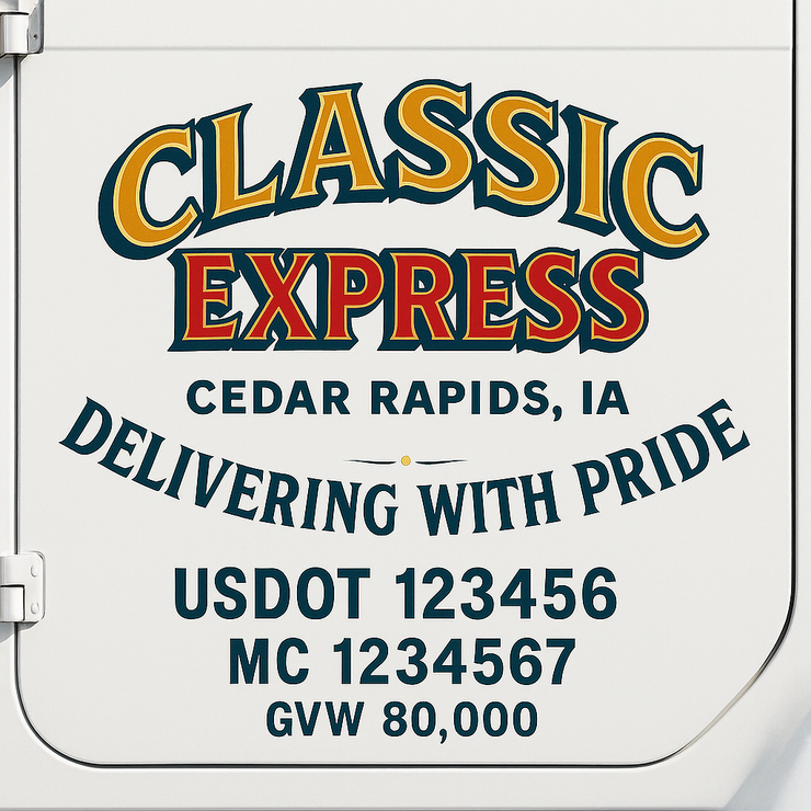 Trucking, Logistics, Transport Inspired Truck Door Lettering Decal Sticker Signs For Style & Compliance With USDOT, MC, GVW Or Any Regulation Number Lines (Set of 2)