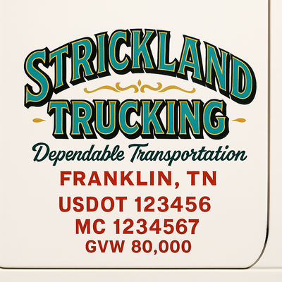 Trucking, Logistics, Transport Inspired Truck Door Lettering Decal Sticker Signs For Style & Compliance With USDOT, MC, GVW Or Any Regulation Number Lines (Set of 2)