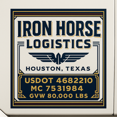 Trucking, Logistics, Transport Inspired Truck Door Lettering Decal Sticker Signs For Style & Compliance With USDOT, MC, GVW Or Any Regulation Number Lines (Set of 2)