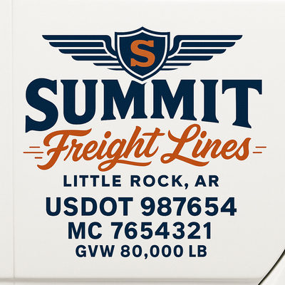 Trucking, Logistics, Transport Inspired Truck Door Lettering Decal Sticker Signs For Style & Compliance With USDOT, MC, GVW Or Any Regulation Number Lines (Set of 2)