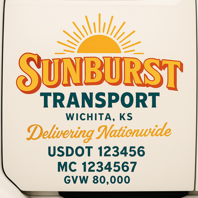 Trucking, Logistics, Transport Inspired Truck Door Lettering Decal Sticker Signs For Style & Compliance With USDOT, MC, GVW Or Any Regulation Number Lines (Set of 2)