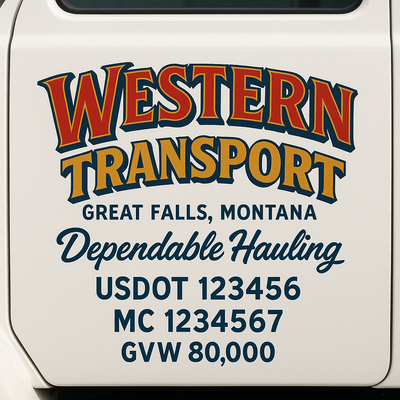 Trucking, Logistics, Transport Inspired Truck Door Lettering Decal Sticker Signs For Style & Compliance With USDOT, MC, GVW Or Any Regulation Number Lines (Set of 2)