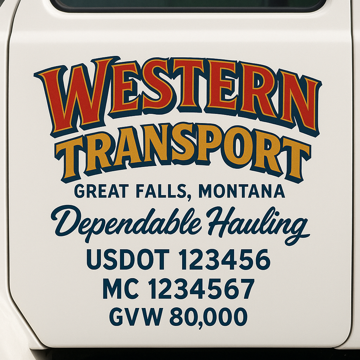 Trucking, Logistics, Transport Inspired Truck Door Lettering Decal Sticker Signs For Style & Compliance With USDOT, MC, GVW Or Any Regulation Number Lines (Set of 2)