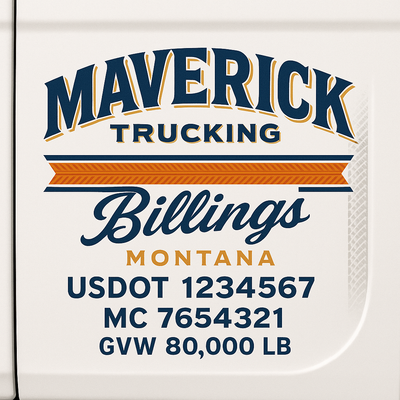 Trucking, Logistics, Transport Inspired Truck Door Lettering Decal Sticker Signs For Style & Compliance With USDOT, MC, GVW Or Any Regulation Number Lines (Set of 2)