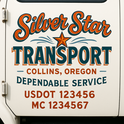 Trucking, Logistics, Transport Inspired Truck Door Lettering Decal Sticker Signs For Style & Compliance With USDOT, MC, GVW Or Any Regulation Number Lines (Set of 2)