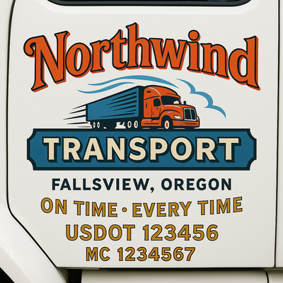 Trucking, Logistics, Transport Inspired Truck Door Lettering Decal Sticker Signs For Style & Compliance With USDOT, MC, GVW Or Any Regulation Number Lines (Set of 2)