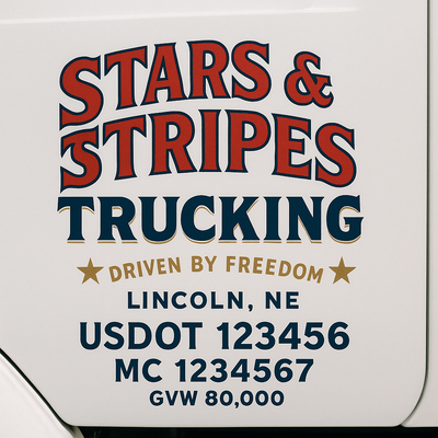 Trucking, Logistics, Transport Inspired Truck Door Lettering Decal Sticker Signs For Style & Compliance With USDOT, MC, GVW Or Any Regulation Number Lines (Set of 2)