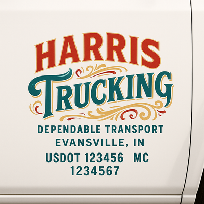 Trucking, Logistics, Transport Inspired Truck Door Lettering Decal Sticker Signs For Style & Compliance With USDOT, MC, GVW Or Any Regulation Number Lines (Set of 2)