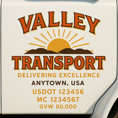 Trucking, Logistics, Transport Inspired Truck Door Lettering Decal Sticker Signs For Style & Compliance With USDOT, MC, GVW Or Any Regulation Number Lines (Set of 2)