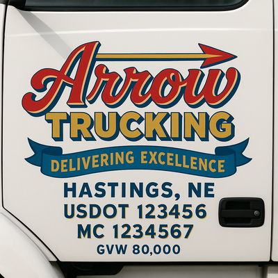 Trucking, Logistics, Transport Inspired Truck Door Lettering Decal Sticker Signs For Style & Compliance With USDOT, MC, GVW Or Any Regulation Number Lines (Set of 2)
