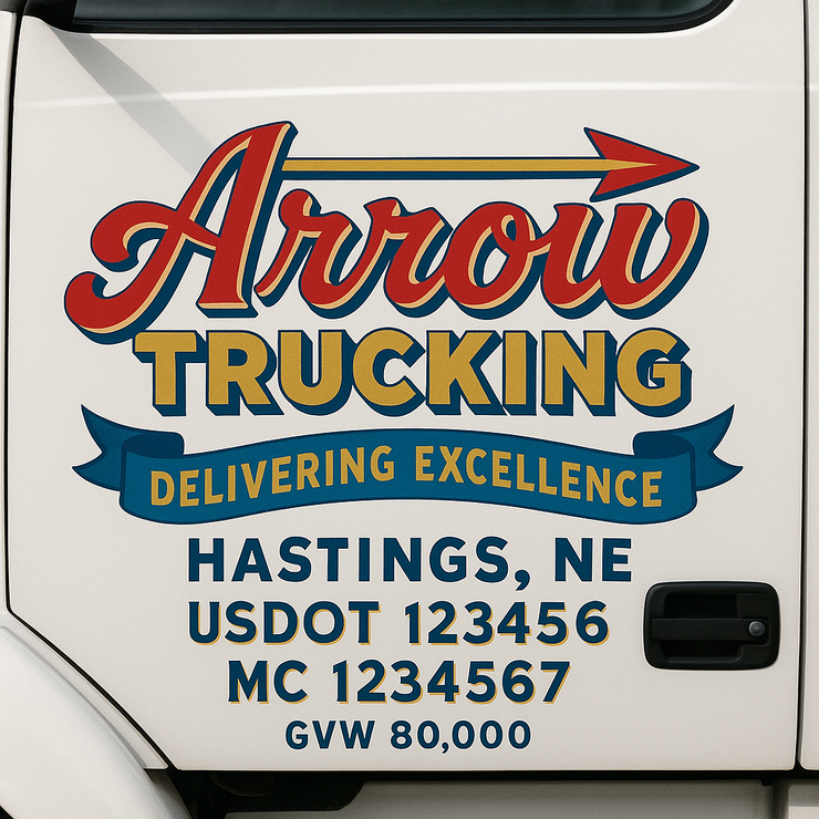 Trucking, Logistics, Transport Inspired Truck Door Lettering Decal Sticker Signs For Style & Compliance With USDOT, MC, GVW Or Any Regulation Number Lines (Set of 2)