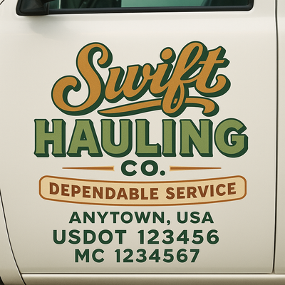 Trucking, Logistics, Transport Inspired Truck Door Lettering Decal Sticker Signs For Style & Compliance With USDOT, MC, GVW Or Any Regulation Number Lines (Set of 2)