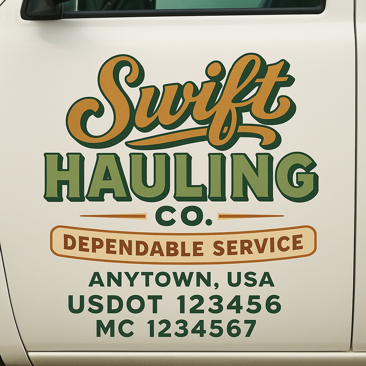 Trucking, Logistics, Transport Inspired Truck Door Lettering Decal Sticker Signs For Style & Compliance With USDOT, MC, GVW Or Any Regulation Number Lines (Set of 2)