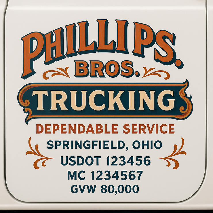 Trucking, Logistics, Transport Inspired Truck Door Lettering Decal Sticker Signs For Style & Compliance With USDOT, MC, GVW Or Any Regulation Number Lines (Set of 2)