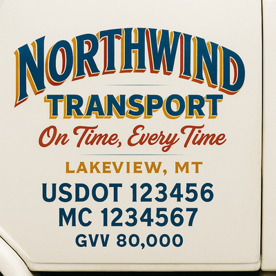 Trucking, Logistics, Transport Inspired Truck Door Lettering Decal Sticker Signs For Style & Compliance With USDOT, MC, GVW Or Any Regulation Number Lines (Set of 2)