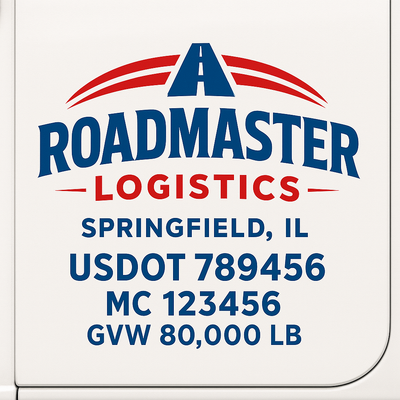 Trucking, Logistics, Transport Inspired Truck Door Lettering Decal Sticker Signs For Style & Compliance With USDOT, MC, GVW Or Any Regulation Number Lines (Set of 2)