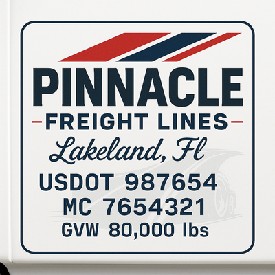 Trucking, Logistics, Transport Inspired Truck Door Lettering Decal Sticker Signs For Style & Compliance With USDOT, MC, GVW Or Any Regulation Number Lines (Set of 2)