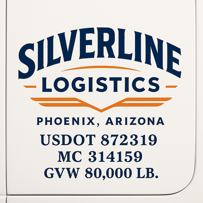 Trucking, Logistics, Transport Inspired Truck Door Lettering Decal Sticker Signs For Style & Compliance With USDOT, MC, GVW Or Any Regulation Number Lines (Set of 2)