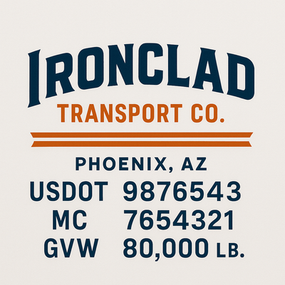 Trucking, Logistics, Transport Inspired Truck Door Lettering Decal Sticker Signs For Style & Compliance With USDOT, MC, GVW Or Any Regulation Number Lines (Set of 2)