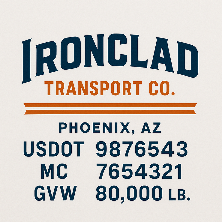Trucking, Logistics, Transport Inspired Truck Door Lettering Decal Sticker Signs For Style & Compliance With USDOT, MC, GVW Or Any Regulation Number Lines (Set of 2)
