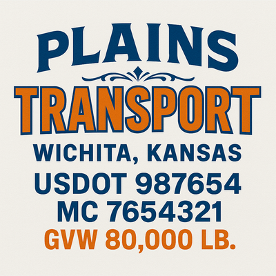 Trucking, Logistics, Transport Inspired Truck Door Lettering Decal Sticker Signs For Style & Compliance With USDOT, MC, GVW Or Any Regulation Number Lines (Set of 2)
