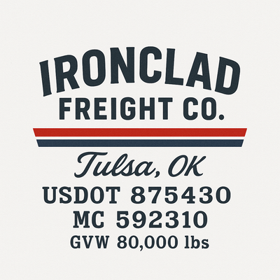 Trucking, Logistics, Transport Inspired Truck Door Lettering Decal Sticker Signs For Style & Compliance With USDOT, MC, GVW Or Any Regulation Number Lines (Set of 2)