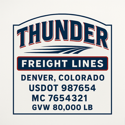Trucking, Logistics, Transport Inspired Truck Door Lettering Decal Sticker Signs For Style & Compliance With USDOT, MC, GVW Or Any Regulation Number Lines (Set of 2)