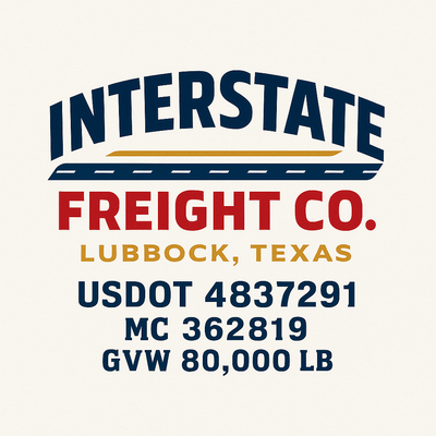 Trucking, Logistics, Transport Inspired Truck Door Lettering Decal Sticker Signs For Style & Compliance With USDOT, MC, GVW Or Any Regulation Number Lines (Set of 2)