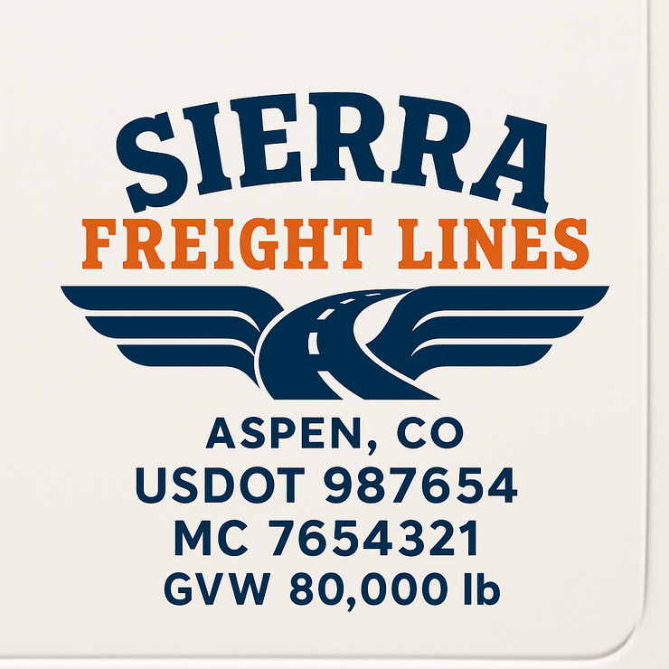 Trucking, Logistics, Transport Inspired Truck Door Lettering Decal Sticker Signs For Style & Compliance With USDOT, MC, GVW Or Any Regulation Number Lines (Set of 2)