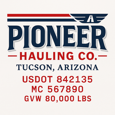 Trucking, Logistics, Transport Inspired Truck Door Lettering Decal Sticker Signs For Style & Compliance With USDOT, MC, GVW Or Any Regulation Number Lines (Set of 2)
