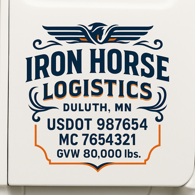 Trucking, Logistics, Transport Inspired Truck Door Lettering Decal Sticker Signs For Style & Compliance With USDOT, MC, GVW Or Any Regulation Number Lines (Set of 2)