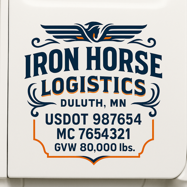 Trucking, Logistics, Transport Inspired Truck Door Lettering Decal Sticker Signs For Style & Compliance With USDOT, MC, GVW Or Any Regulation Number Lines (Set of 2)