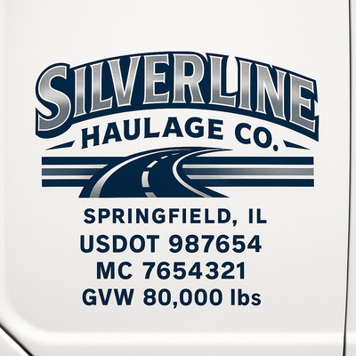 Trucking, Logistics, Transport Inspired Truck Door Lettering Decal Sticker Signs For Style & Compliance With USDOT, MC, GVW Or Any Regulation Number Lines (Set of 2)