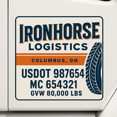 Trucking, Logistics, Transport Inspired Truck Door Lettering Decal Sticker Signs For Style & Compliance With USDOT, MC, GVW Or Any Regulation Number Lines (Set of 2)