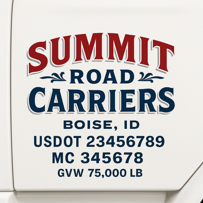 Trucking, Logistics, Transport Inspired Truck Door Lettering Decal Sticker Signs For Style & Compliance With USDOT, MC, GVW Or Any Regulation Number Lines (Set of 2)