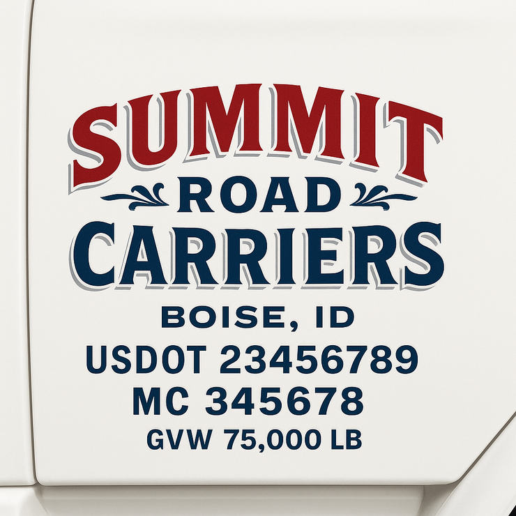 Trucking, Logistics, Transport Inspired Truck Door Lettering Decal Sticker Signs For Style & Compliance With USDOT, MC, GVW Or Any Regulation Number Lines (Set of 2)