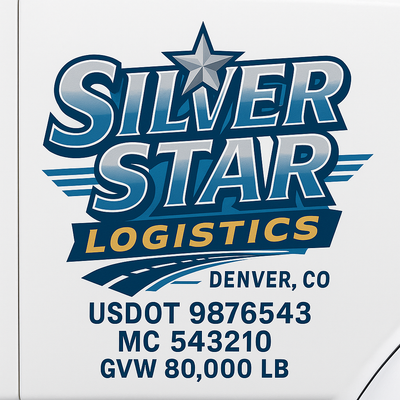 Trucking, Logistics, Transport Inspired Truck Door Lettering Decal Sticker Signs For Style & Compliance With USDOT, MC, GVW Or Any Regulation Number Lines (Set of 2)
