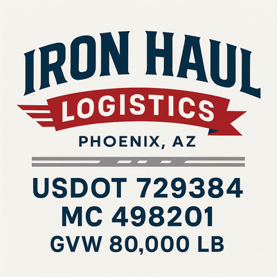 Trucking, Logistics, Transport Inspired Truck Door Lettering Decal Sticker Signs For Style & Compliance With USDOT, MC, GVW Or Any Regulation Number Lines (Set of 2)
