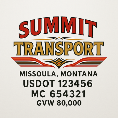 Trucking, Logistics, Transport Inspired Truck Door Lettering Decal Sticker Signs For Style & Compliance With USDOT, MC, GVW Or Any Regulation Number Lines (Set of 2)