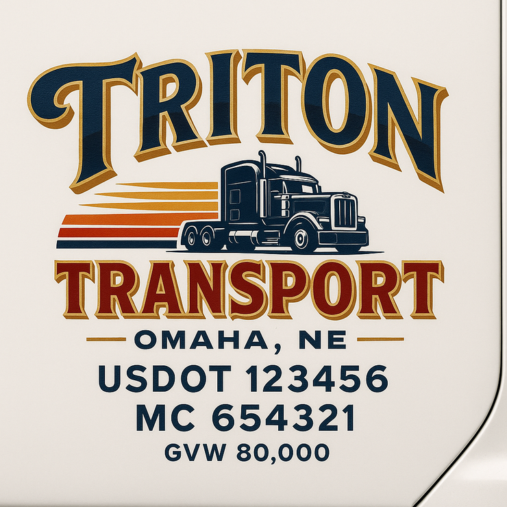 Trucking, Logistics, Transport Inspired Truck Door Lettering Decal Sticker Signs For Style & Compliance With USDOT, MC, GVW Or Any Regulation Number Lines (Set of 2)