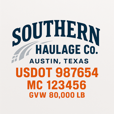 Trucking, Logistics, Transport Inspired Truck Door Lettering Decal Sticker Signs For Style & Compliance With USDOT, MC, GVW Or Any Regulation Number Lines (Set of 2)