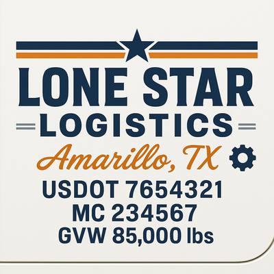Trucking, Logistics, Transport Inspired Truck Door Lettering Decal Sticker Signs For Style & Compliance With USDOT, MC, GVW Or Any Regulation Number Lines (Set of 2)