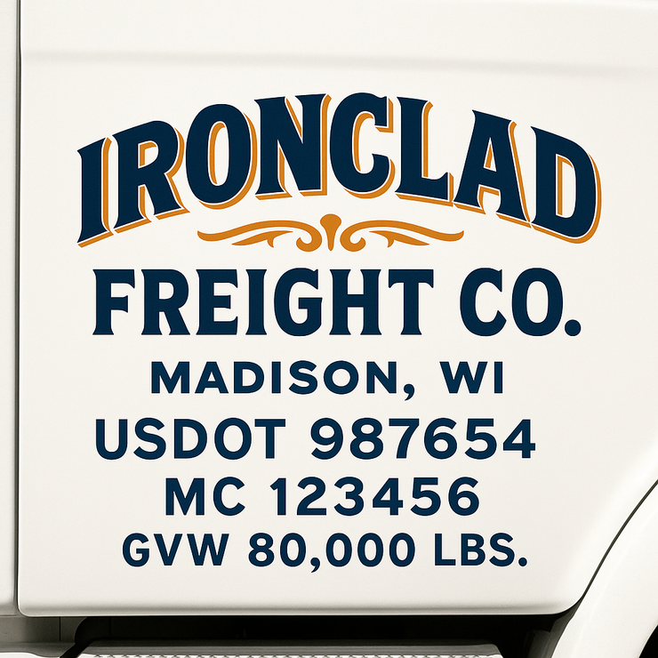 Trucking, Logistics, Transport Inspired Truck Door Lettering Decal Sticker Signs For Style & Compliance With USDOT, MC, GVW Or Any Regulation Number Lines (Set of 2)