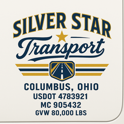 Trucking, Logistics, Transport Inspired Truck Door Lettering Decal Sticker Signs For Style & Compliance With USDOT, MC, GVW Or Any Regulation Number Lines (Set of 2)