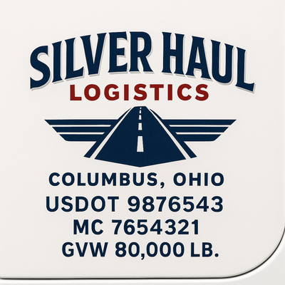 Trucking, Logistics, Transport Inspired Truck Door Lettering Decal Sticker Signs For Style & Compliance With USDOT, MC, GVW Or Any Regulation Number Lines (Set of 2)
