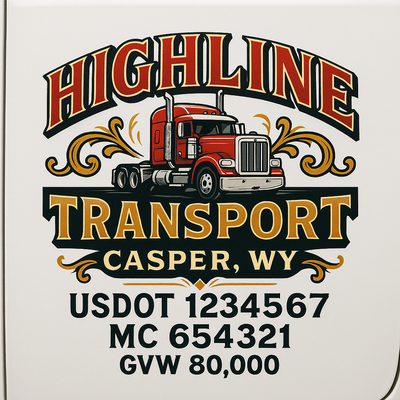 Trucking, Logistics, Transport Inspired Truck Door Lettering Decal Sticker Signs For Style & Compliance With USDOT, MC, GVW Or Any Regulation Number Lines (Set of 2)
