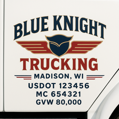Trucking, Logistics, Transport Inspired Truck Door Lettering Decal Sticker Signs For Style & Compliance With USDOT, MC, GVW Or Any Regulation Number Lines (Set of 2)