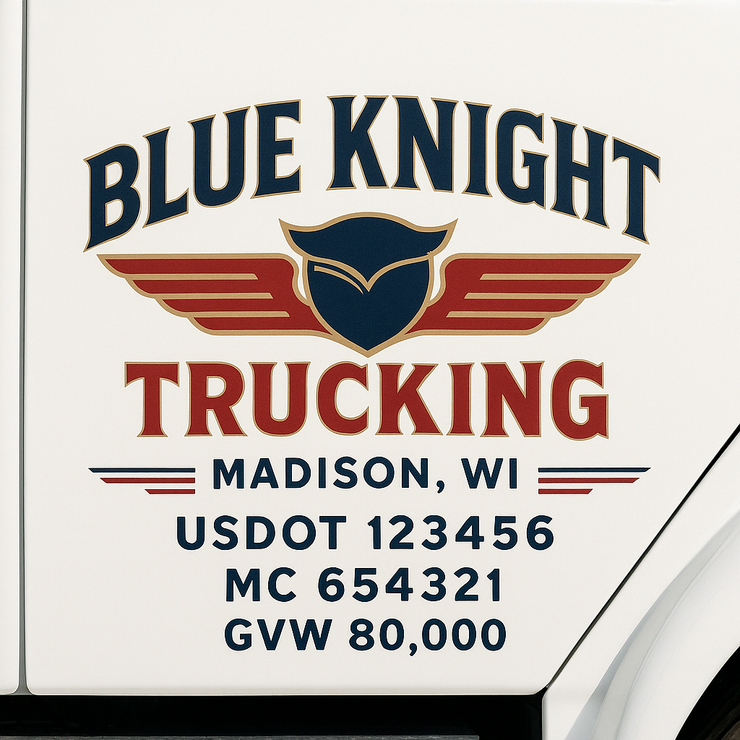 Trucking, Logistics, Transport Inspired Truck Door Lettering Decal Sticker Signs For Style & Compliance With USDOT, MC, GVW Or Any Regulation Number Lines (Set of 2)